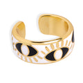 Gold Dual Evil Eye White Enamel Open Adjustable Ring view 6