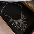 Geometric Fan Fringe Statement Necklace in Gold and Silver Tone view 7