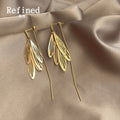 Gold Openwork Wing Long Chain Drop Earrings Dual Panel view 4