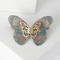Fabric Wing Butterfly Brooch in Detailed Metal and Crystal Design view 3