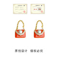 Orange Enamel Handbag Pearl Crystal Gold Tone Earrings view 3