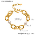 Gold Oval Link Chain Bracelet with White Shell Beads view 6