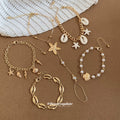 Gold White Shell Starfish Pearl Bracelet Five Piece Set view 4