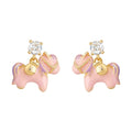 Gold Tone Clear Stone Top And Pink Pony Stud Earrings view 5