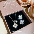Mother of Pearl Clover Flower Studs and Pendant Necklace view 2