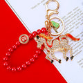 Red Bead Strand Horse Keychains in Four Distinct Motif Options view 2