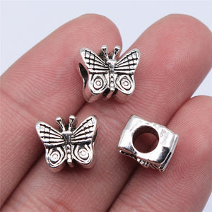 Butterfly Shaped Large-Hole Antique Silver Metal Bead
