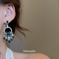 Silver Tone Green Crystal Butterfly Chandelier Earrings view 4