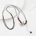 Black Cord Butterfly Pendant Necklace Beaded Drop Chain view 7