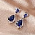 Two-Tier Pear-Shaped Halo Drop Earrings In Six Color Variants view 2