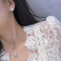 Silver Tone Marquise Crystal Flower Stud Earrings Polished Metal Jewelry view 4