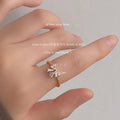 Clear Stone Bow Open Rings In Silver And Gold Tone view 2