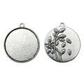 Round Botanical Cabochon Pendant Trays in 2 Finishes for Jewelry Making view 1
