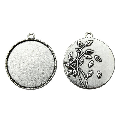 Round Botanical Cabochon Pendant Trays hand-held front view