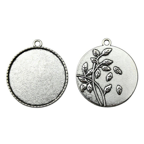 Round Botanical Cabochon Pendant Trays hand-held front view