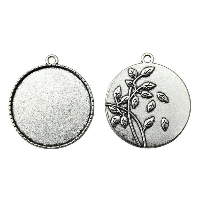 Round Botanical Cabochon Pendant Trays in 2 Finishes for Jewelry Making