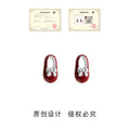 Red Enamel Mini Shoe Stud Earrings Silver Bow Accent view 3