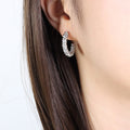 Twisted Ribbed Crystal Stud Hoop Earrings Gold And Steel Tones view 7