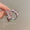 Silver-Tone Pink Baguette Zirconia C-Shape Hoop Earrings view 3