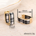 Gold Tone Plaid Fabric Rectangle Huggie Earrings view 4