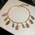 Gold Tone Collar Necklaces With Multicolor Teardrop Crystals view 8