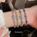Silver Flower Crystal Tennis Bracelets Blue Yellow Pink Purple view 1