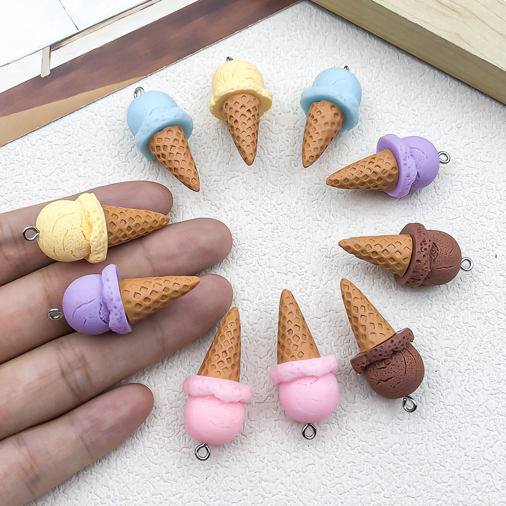 3D Resin Ice Cream Cone Charm Pendant for DIY Bag Keychain and Jewelry Accessories