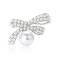 Pearl Bow Brooch In Gold And Silver Tones With Pearl Drop view 2