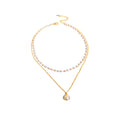 Gold Double Layer Pearl Necklace Bezel Pendant Lobster Clasp view 5
