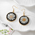 Black Resin Pressed Flower Round Drop Earrings 7 Designs view 3