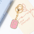 Pink Enamel Rhinestone Initial Letter Tag Keychain A-Z view 11