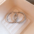 Silver Tone Chunky Round Hoop Earrings With Decorative Metal Accents view 6