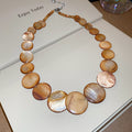 Round Shell Disc Graduated Necklace Blue Brown or Pink view 7