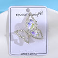Iridescent Crystal Butterfly Brooch With Silver Tone Outline view 3