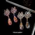 Crystal Floral Teardrop Dangle Stud Earrings With Decorative Metal Accents view 2
