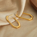 Geometric Hexagon U Stud Earrings Gold Steel Metal view 2