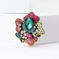 Mixed Color Rhinestone Flower Cluster Brooch With Teardrop Center view 2