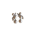 Silver Crystal Bow And Pearl Drop Stud Earrings For Pierced Ears view 5