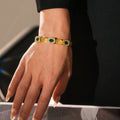 Gold Hinged Bangle Green Stone Zircon Glass Settings view 2
