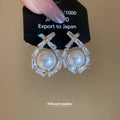 Pearl Disc Crystal Stud Earrings in Gold and Silver view 4