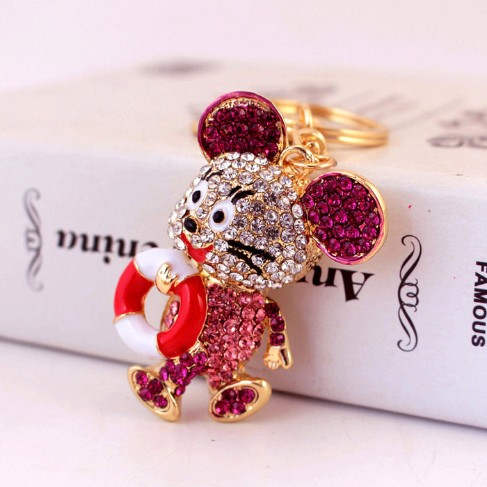 Lifeguard Mouse with Swim Ring Zinc Alloy Keychain Bag Charm