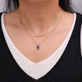 Gold Herringbone Chain And Blue Lapis Lazuli Pendant Necklace view 3
