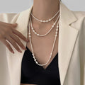 Long White Pearl Multi Size Geometric Strand Necklace view 1