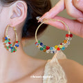 Colorful Beaded Hoop Earrings in Small and Large Sizes view 3