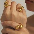 Gold Open Dual Teardrop Adjustable Stainless Steel Ring Size 7 view 2