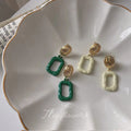 Green Enamel Hollow Square Drop Earrings Gold Textured Stud view 4