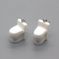 White Ceramic Style Miniature Toilet Novelty Hook Earrings view 2
