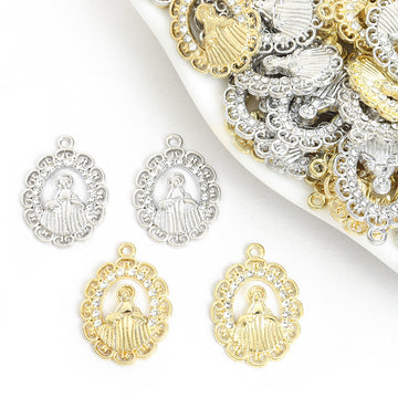 Rhinestone Madonna Oval Charms in Gold and Silver Tones