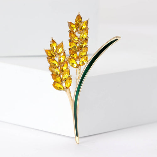 Yellow Crystal Wheat Stem brooch shown in angled product view