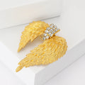 Gold Tone Layered Angel Wing Brooch With Crystal Center view 3